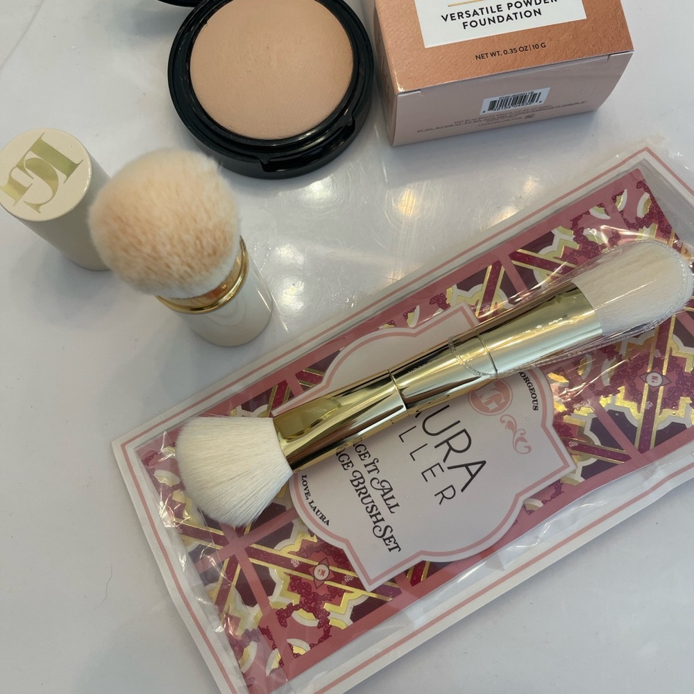 Laura Geller Double Take Baked Versatile Powder Foundation 0.35oz FAIR + Brushes